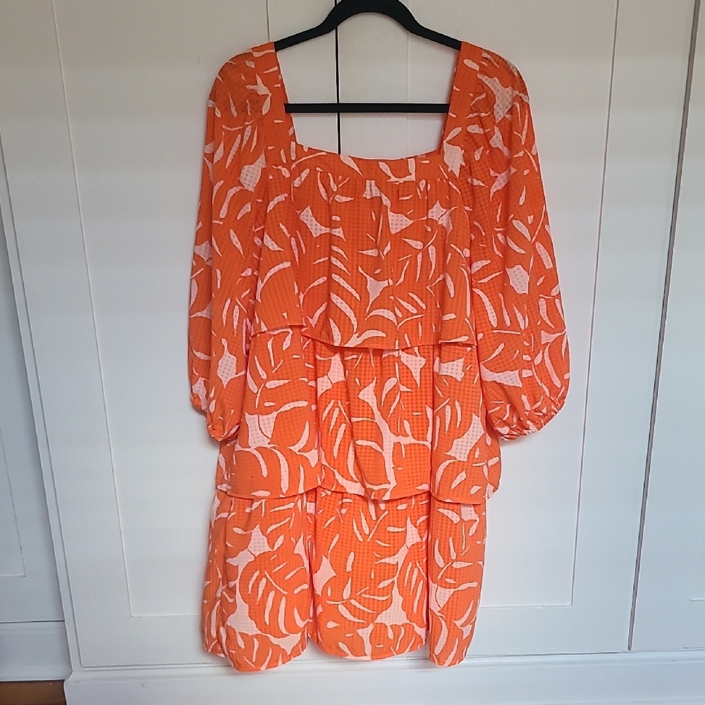 Orange Leaf Print Dress